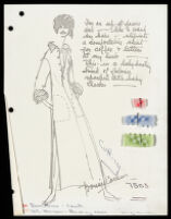 Copies of Cashin's loungewear design illustrations for Evelyn Pearson, with swatches. b033_f03-04