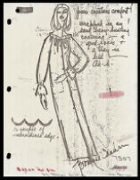 Copies of Cashin's loungewear design illustrations for Evelyn Pearson, with swatches. b033_f03-08