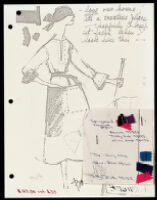 Copies of Cashin's loungewear design illustrations for Evelyn Pearson, with swatches. b033_f03-11