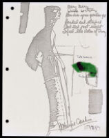 Copies of Cashin's loungewear design illustrations for Evelyn Pearson, with swatches. b033_f03-15