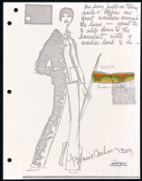 Copies of Cashin's loungewear design illustrations for Evelyn Pearson, with swatches. b033_f03-17