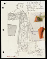 Copies of Cashin's loungewear design illustrations for Evelyn Pearson, with swatches. b033_f03-19