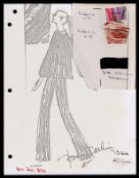 Copies of Cashin's loungewear design illustrations for Evelyn Pearson, with swatches. b033_f03-20