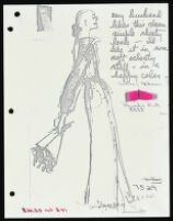 Copies of Cashin's loungewear design illustrations for Evelyn Pearson, with swatches. b033_f04-01
