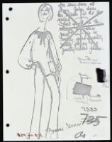 Copies of Cashin's loungewear design illustrations for Evelyn Pearson, with swatches. b033_f04-03