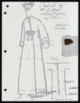 Copies of Cashin's loungewear design illustrations for Evelyn Pearson, with swatches. b033_f04-04
