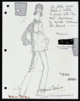 Copies of Cashin's loungewear design illustrations for Evelyn Pearson, with swatches. b033_f04-05