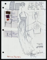 Copies of Cashin's loungewear design illustrations for Evelyn Pearson, with swatches. b033_f04-09