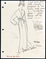 Copies of Cashin's loungewear design illustrations for Evelyn Pearson, with swatches. b033_f04-12