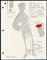 Copies of Cashin's loungewear design illustrations for Evelyn Pearson, with swatches. b033_f04-13