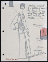 Copies of Cashin's loungewear design illustrations for Evelyn Pearson, with swatches. b033_f04-14