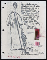 Copies of Cashin's loungewear design illustrations for Evelyn Pearson, with swatches. b033_f04-16