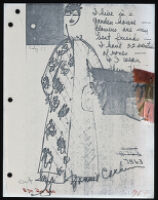 Copies of Cashin's loungewear design illustrations for Evelyn Pearson, with swatches. b033_f04-21