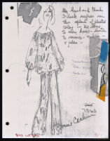 Copies of Cashin's loungewear design illustrations for Evelyn Pearson, with swatches. b033_f04-23