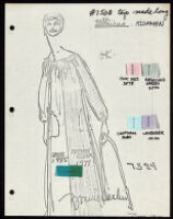 Copies of Cashin's loungewear design illustrations for Evelyn Pearson, with swatches. b033_f04-27