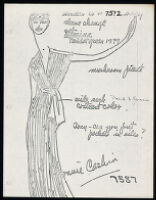 Copies of Cashin's loungewear design illustrations for Evelyn Pearson, with swatches. b033_f04-29