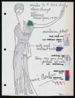 Copies of Cashin's loungewear design illustrations for Evelyn Pearson, with swatches. b033_f04-30
