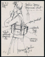 Notes, sketches, and brochure with line list of Cashin's handbag designs. b180_f07-11