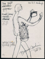 Notes, sketches, and brochure with line list of Cashin's handbag designs. b180_f07-06