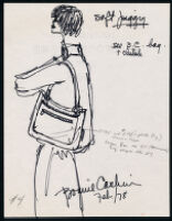 Notes, sketches, and brochure with line list of Cashin's handbag designs. b180_f07-09