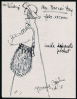 Notes, sketches, and brochure with line list of Cashin's handbag designs. b180_f07-12