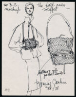 Notes, sketches, and brochure with line list of Cashin's handbag designs. b180_f07-14