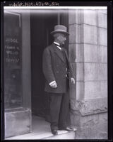 Sheriff Martin Aguirre outside Judge Frank R. Willis' office, Los Angeles, 1925