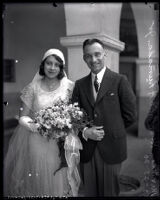 Wedding portrait of María del Carmen Vasconcelos and Hermino Ahumada Jr., Los Angeles, 1930