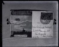 Air mail postcard addressed to Adelaide Gosnell, circa 1911