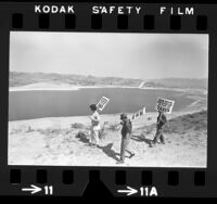 Three California Water Project employees picketing Castaic Reservoir, Calif., 1972