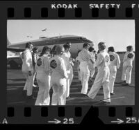 Men and women flight attendants during their training in Los Angeles, Calif., 1972