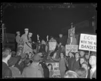 Crowd watching a skit at anti-Nazi parade, Los Angeles, 1938