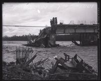 Collapsed bridge after a San Gabriel River flood, El Monte, 1921