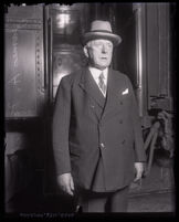 U.S. Steel president James A. Farrell in front of train, Los Angeles, circa 1920