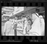 Jewish Defense League demonstrators with semiautomatic weapons protesting outside Austrian consulate in Los Angeles, 1973