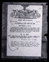 Photograph of Guatemalan telegraph documenting "Jesse Carson" pseudonym used by Clara Phillips, circa 1923