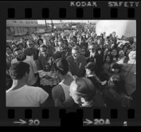 Cardinal Timothy Manning with people during Our Lady of Guadalupe procession in East Los Angeles, Calif., 1973