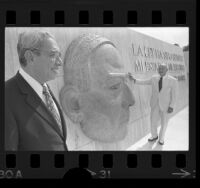 David Herrera and Joseph Friedkin standing before the Benito Juarez memorial at El Paso-Juarez border, Texas, 1974