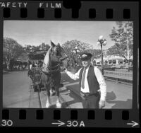 Art Chapman trolley driver at Disneyland in Anaheim, Calif., 1974