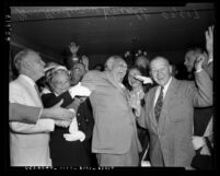 Governor Goodwin Jess Knight celebrating gubernatorial reelection win in California, 1954