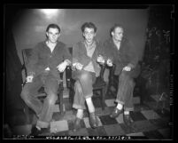 Three male juveniles arrested for burglary and assault crime ring in 1941, Los Angeles, Calif.