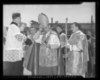 Archbishop John Joseph Cantwell in vestments with other Catholic clergy, circa 1937