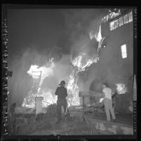 Two-story house destroyed by a wild fire on Rodgerton Drive in Hollywood, Calif., 1961