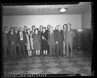 Sixteen members of Mankind United at 1942 sedition-conspiracy trial in Los Angeles, Calif.