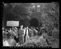 John C. Fremont High School students walking out of classes in protest of enrollment of black students in Los Angeles, Calif., 1947