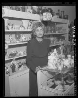 Isabel Crocker in her gift shop, must vacate due to non-Caucasian deed restriction in Los Angeles, Calif., 1947