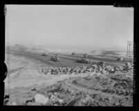 Crews enlarging Lake Mathews, terminal reservoir on Colorado River Aqueduct, Calif., 1960