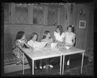 Third Street School girls preparing filing cases for Los Angeles Childrens Hospital, 1948