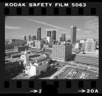 View from Otani Hotel of Los Angeles skyline, Calif., 1976