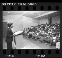 Maxine Waters addressing participants of the Afrodisia conference on black womanhood, Calif., 1977